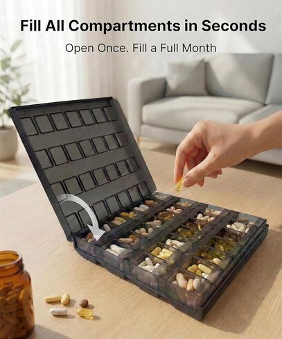 منظم حبوب الدواء الأسبوعي 4 مرات في اليوم - منظم الأدوية الشهري مع فتحة سفلية سريعة الملء لإعادة الملء السريع، صندوق حبوب الدواء لمدة 7 أيام في الصباح والظهيرة والمساء، 28 حجرة كبيرة للطب اليومي in Kuwait