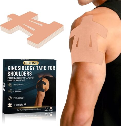 Kinesiology Tape for Shoulder, 14 PCS Pre-Shaped Elastic Athletic Tape for Training & Recovery, Waterproof & Breathable Kinesiology Tape with Shoulder Support and Muscle Support, Pain Relief (Black) in Kuwait