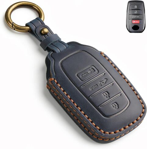 QBUC for Toyota Tacoma Genuine Leather Key Fob Cover, Fit for Toyota Tundra Prius Venza Corolla Crown Sequoia Grand Highlander RAV4 Prime 4 Button Key Holder Protector&Keychain Car Accessories(Black) in Saudi Arabia