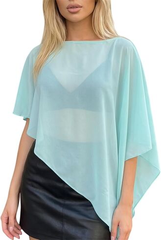 Alyweatry Women Chiffon Cape Shawls and Warps for Evening Dress Wedding Sheer Mesh Flowy Capelets Top in Saudi Arabia