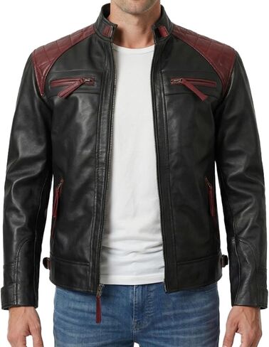 Leather Jacket Men - Café Racer Motorcycle Real Lambskin Leather Biker Jacket in Saudi Arabia