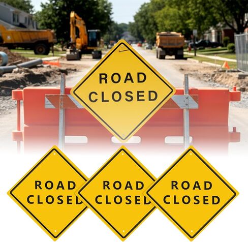 Zonon 3 PCS Aluminum Road Closed Sign - 24" x 24" Engineer Grade Reflective Laminated Material Warning Road Sign with Pre-Drilled Holes for Construction Sites, Driveways and Streets in Saudi Arabia