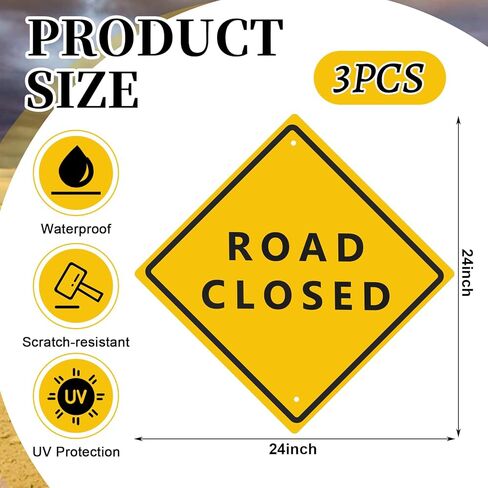 Zonon 3 PCS Aluminum Road Closed Sign - 24" x 24" Engineer Grade Reflective Laminated Material Warning Road Sign with Pre-Drilled Holes for Construction Sites, Driveways and Streets in Saudi Arabia