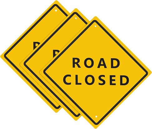 Zonon 3 PCS Aluminum Road Closed Sign - 24" x 24" Engineer Grade Reflective Laminated Material Warning Road Sign with Pre-Drilled Holes for Construction Sites, Driveways and Streets in Saudi Arabia