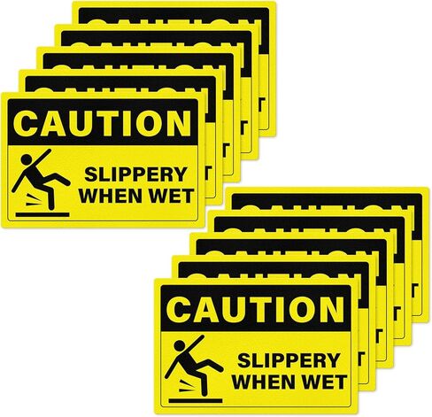 Slippery When Wet Stickers 12 × 8 Inch Self-Adhesive Removable Vinyl Caution Wet Floor Safety Signs Waterproof Warning Decals for Indoor Outdoor 10 PCS in Saudi Arabia