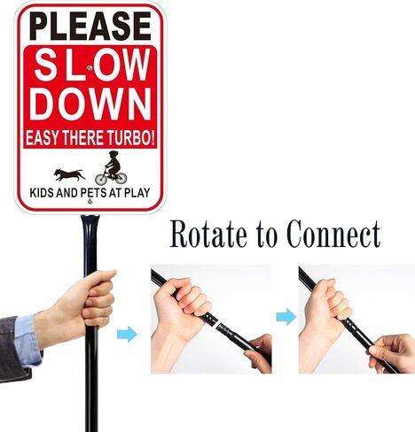 2 Pack Please Slow Down Sign with 36-Inch Heavy Metal Stakes, Kids and Pets at Play Safety Signs, 14x10 Inches Reflective Aluminum in Saudi Arabia
