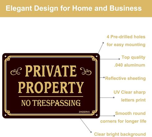 Aluminum No Trespassing Signs 2-Pack, 12 x 8 Inches, Brown, Reflective, Authoritative Style in Saudi Arabia