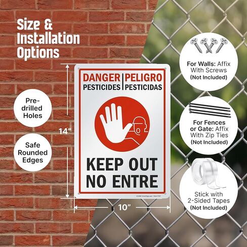 SmartSign "Danger - Pesticides, Keep Out" Bilingual Sign | 10" x 14" Aluminum in Saudi Arabia