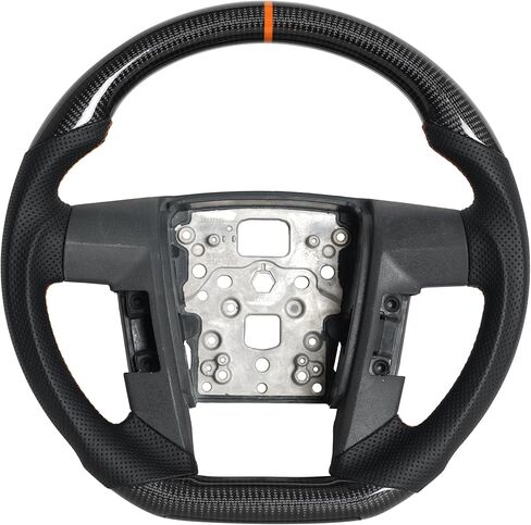 Full Leather Steering Wheel for Ford F150 2009-2014, Nappa Perforated Leather D-shaped Flat-bottom with Black Positioning Line Black Handcrafted Stitching in Saudi Arabia