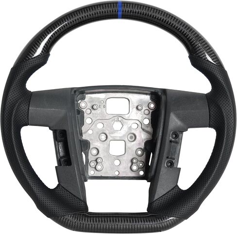 Full Leather Steering Wheel for Ford F150 2009-2014, Nappa Perforated Leather D-shaped Flat-bottom with Black Positioning Line Black Handcrafted Stitching in Saudi Arabia