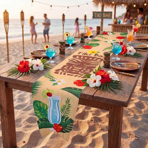 Moukeren Hawaiian Tropical Table Runner Tiki Bar Summer Party Table Decoration Surfboard Shape Polyester Kitchen Decoration Hawaiian Luau Indoor Outdoor Home Decor Party Supply, 70.9 × 13.8 Inch in Saudi Arabia