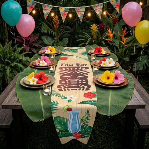 Moukeren Hawaiian Tropical Table Runner Tiki Bar Summer Party Table Decoration Surfboard Shape Polyester Kitchen Decoration Hawaiian Luau Indoor Outdoor Home Decor Party Supply, 70.9 × 13.8 Inch in Saudi Arabia