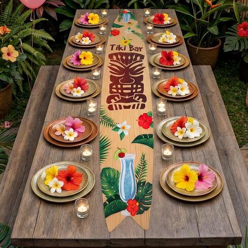 Moukeren Hawaiian Tropical Table Runner Tiki Bar Summer Party Table Decoration Surfboard Shape Polyester Kitchen Decoration Hawaiian Luau Indoor Outdoor Home Decor Party Supply, 70.9 × 13.8 Inch in Saudi Arabia