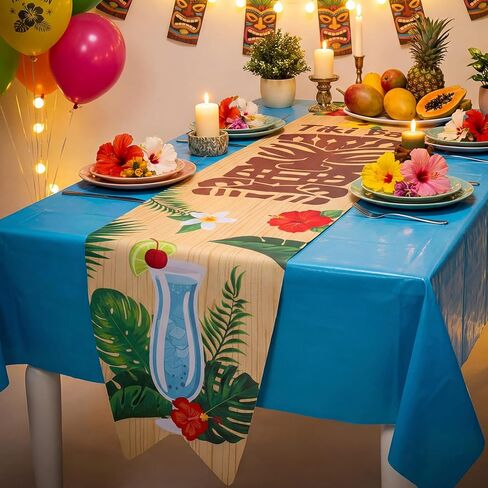 Moukeren Hawaiian Tropical Table Runner Tiki Bar Summer Party Table Decoration Surfboard Shape Polyester Kitchen Decoration Hawaiian Luau Indoor Outdoor Home Decor Party Supply, 70.9 × 13.8 Inch in Saudi Arabia