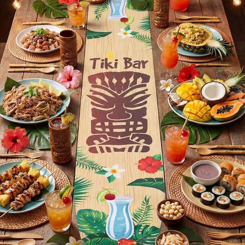 Moukeren Hawaiian Tropical Table Runner Tiki Bar Summer Party Table Decoration Surfboard Shape Polyester Kitchen Decoration Hawaiian Luau Indoor Outdoor Home Decor Party Supply, 70.9 × 13.8 Inch in Saudi Arabia