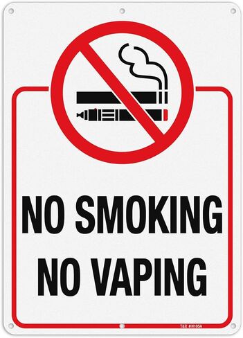 T&R No Smoking Sign for Business, No Vaping Sign - 2 Pack - 10 x 7 Inches Rust Free .040 Aluminum - Reflective, UV Protected, Waterproof and Fade Resistant - 6 Pre-Drilled Holes in Saudi Arabia