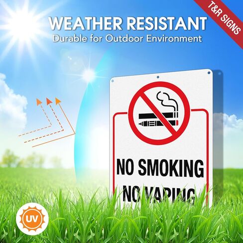 T&R No Smoking Sign for Business, No Vaping Sign - 2 Pack - 10 x 7 Inches Rust Free .040 Aluminum - Reflective, UV Protected, Waterproof and Fade Resistant - 6 Pre-Drilled Holes in Saudi Arabia