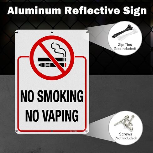 T&R No Smoking Sign for Business, No Vaping Sign - 2 Pack - 10 x 7 Inches Rust Free .040 Aluminum - Reflective, UV Protected, Waterproof and Fade Resistant - 6 Pre-Drilled Holes in Saudi Arabia