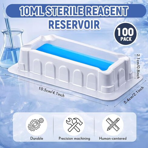 Didaey 100 Pcs 10ml Reagent Reservoir, V-Bottom Sterile Pipette Reservoir, Individually Wrapped, Compatible with Single & Multi-Channel Pipettes for Lab in Saudi Arabia