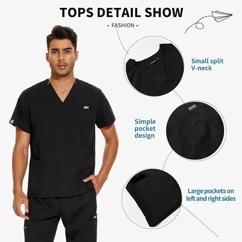 مجموعة VIAOLI Scrubs للرجال مجموعة فرك على شكل حرف V وسروال ركض 8 جيوب البضائع بوتون التمريض التخليص مجموعات الزي الطبي in Kuwait