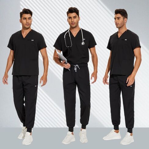مجموعة VIAOLI Scrubs للرجال مجموعة فرك على شكل حرف V وسروال ركض 8 جيوب البضائع بوتون التمريض التخليص مجموعات الزي الطبي in Kuwait