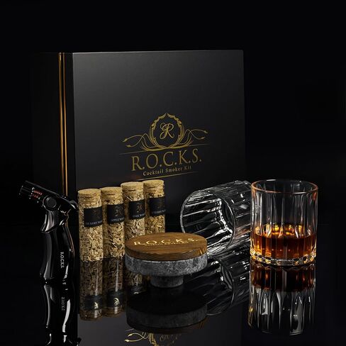 Cocktail Smoker Kit in Granite Stone with Torch - Premium Whiskey Smoker Kit for Old Fashioned & Bourbon - Infuse with 4 Flavors Wood Chips - Barware Gift Set for Whiskey Lovers (No Butane) in Saudi Arabia