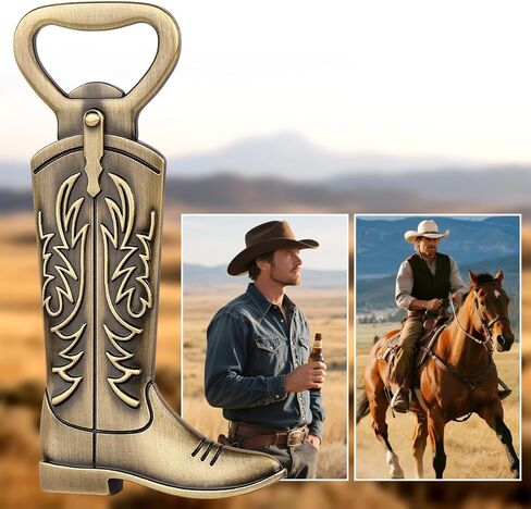 LKKCHER Cowboy Boot Bottle Opener, Cowboy Gifts for Men, Birthday Fathers Day Christmas Gifts for Men Dad, Bronze Rustic Beer Accessories with Gift Bag in Saudi Arabia