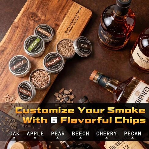Electric Whiskey Smoker Kit with Led Lights, No Butane Needed, Cocktail Old Fashioned Bourbon Drink Smoker Kit, 6 Flavors Natural Wood Chips, Bourbon Whiskey Gifts for Men, Dad, Husband in Saudi Arabia