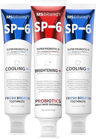 MSDRWIKEY SP-6 معجون أسنان مبيض 2-Pack & Popping 7-Pro معجون أسنان مبيض، 6 بروبيوتيك، آمن على المينا، خالي من الفلورايد وصحة اللثة in Kuwait