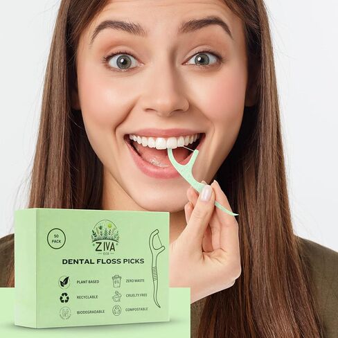 Dental Floss Picks – Biodegradable Mint, PFAS-Free & Plastic-Free | Shred-Resistant Thread | Unbreakable Corn-Starch Handle for Tight Teeth | 200 Count (4 Packs) in Saudi Arabia