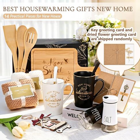 maustic House Warming Gifts New Home، 14 قطعة سلة هدايا منزل جديد، هدية هووسورمينغ لأصحاب المنازل الأزواج النساء، هدايا الختام لمشتري المنازل in Saudi Arabia