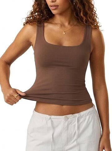 Lileyas Tank Tops for Women Double Lined Tank Top Pack Crop Wide Strap Soft Basic Top Stretch Fitted for 2026 Summer in Saudi Arabia