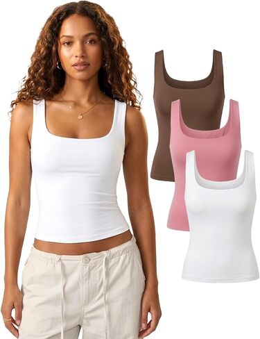 Lileyas Tank Tops for Women Double Lined Tank Top Pack Crop Wide Strap Soft Basic Top Stretch Fitted for 2026 Summer in Saudi Arabia