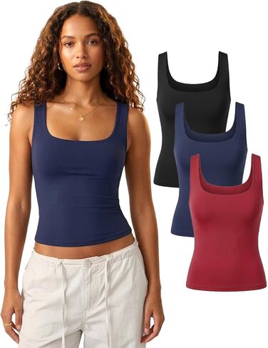 Lileyas Tank Tops for Women Double Lined Tank Top Pack Crop Wide Strap Soft Basic Top Stretch Fitted for 2026 Summer in Saudi Arabia