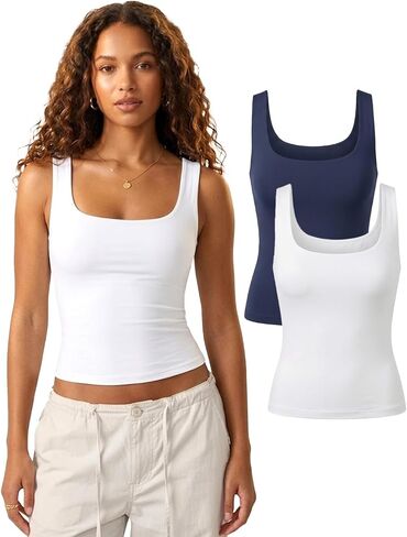 Lileyas Tank Tops for Women Double Lined Tank Top Pack Crop Wide Strap Soft Basic Top Stretch Fitted for 2026 Summer in Saudi Arabia
