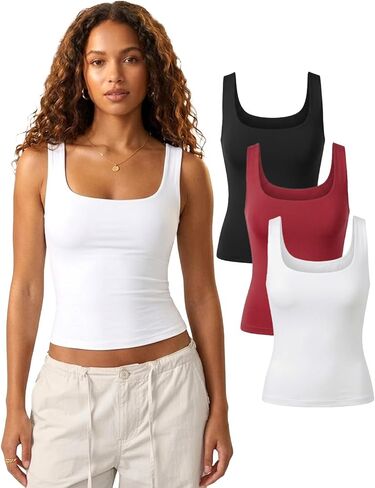 Lileyas Tank Tops for Women Double Lined Tank Top Pack Crop Wide Strap Soft Basic Top Stretch Fitted for 2026 Summer in Saudi Arabia