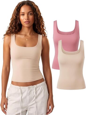 Lileyas Tank Tops for Women Double Lined Tank Top Pack Crop Wide Strap Soft Basic Top Stretch Fitted for 2026 Summer in Saudi Arabia
