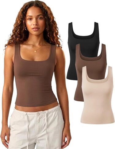 Lileyas Tank Tops for Women Double Lined Tank Top Pack Crop Wide Strap Soft Basic Top Stretch Fitted for 2026 Summer in Saudi Arabia