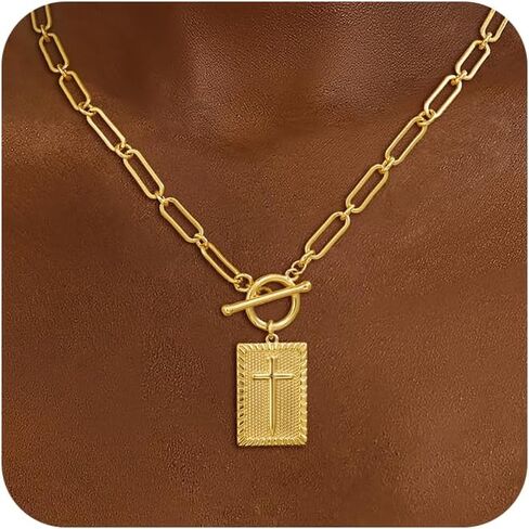 Gold Layered Toggle Necklaces for Women: 14K Gold Plated Dainty Link Chain Necklaces Paperclip Cuban Rope Adjustable Choker T-Bar Toggle Clasp Chunky Necklace for Women Trendy Jewelry in Saudi Arabia