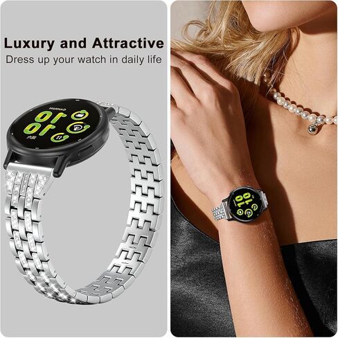 20 ملم معدن لامع متوافق مع Garmin Vivoactive 6 Watch Bands/5/3/3 Music/Venu Sq 2/Forerunner 55/165/245/645، سوار معصم معدني من حجر الراين للنساء والرجال in Kuwait