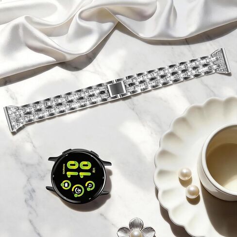 20 ملم معدن لامع متوافق مع Garmin Vivoactive 6 Watch Bands/5/3/3 Music/Venu Sq 2/Forerunner 55/165/245/645، سوار معصم معدني من حجر الراين للنساء والرجال in Kuwait