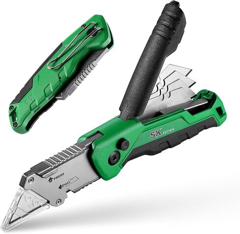 SK Folding Utility Knife with Additional Wire Cutter, Quick Change Box Cutter, Blade Storage in Handle, Extra 4 SK2M Blades Included in Saudi Arabia