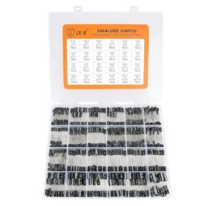 JX-E 24 Value Aluminum Electrolytic Capacitor Assortment Kit 630 pcs 0.1μF-1000μF Radial Electrolytic Capacitors for DIY Electronics, Repair & Projects in Saudi Arabia