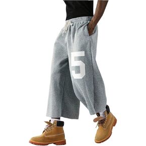 RoseSeek Men's Graphic Capri Pants Drawstring Waisted 3/4 Shorts Baggy Wide Leg Cropped Sweatpants with Pockets in Saudi Arabia