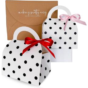 20 Pcs Purse Handbag Shaped Gift Boxes with Red and Pink Ribbons for Treats, Desserts, Fancy Cookie, White Gable Bakery Packaging in Saudi Arabia