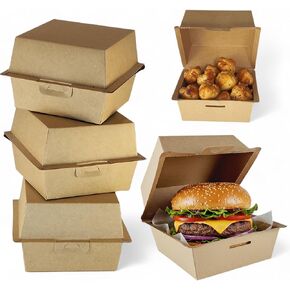 100count, burger box(4.13"x 4.13" x H3.54), Take out paper containers, K-pack korea, Kraft Paper Take Out Boxes, Clamshell Food Containers in Saudi Arabia