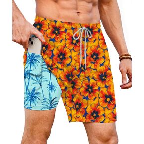 Men 2 in 1 Swim Trunks with Compression Liner 7 Inch Inseam Board Shorts with Zipper Pocket(S-XXL) in Saudi Arabia
