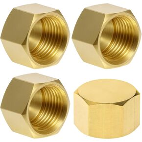 QWORK Brass 1/2 Inch NPT Caps, 4Pcs Outer Hex 1/2" NPT Female Thread Socket Pipe End Cap Plugs for Water, Oil, Gas, Solid Brass Fitting, Easy Sealing and Tightening in Kuwait