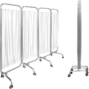 Portable Room Divider on Wheels - Foldable Privacy Screen for Hospitals, Clinics & Beauty Salons - Stainless Steel Frame, 4 Panel Medical Privacy Screens, White, Space-Saving Solution in Saudi Arabia