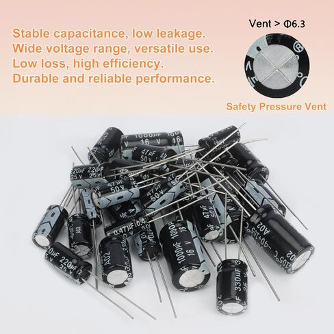 JX-E 24 Value Aluminum Electrolytic Capacitor Assortment Kit 630 pcs 0.1μF-1000μF Radial Electrolytic Capacitors for DIY Electronics, Repair & Projects in Saudi Arabia